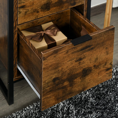 HOMCOM Bedroom Chest of Drawers, Industrial 3-Drawer Dresser, Storage Drawers with Metal Frame, Rustic Brown