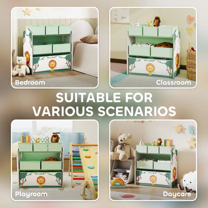 AIYAPLAY Kids Toy Storage Units, 3-Tier Toy Organiser Shelf with 6 Removable Boxes for Kids Playroom, Green