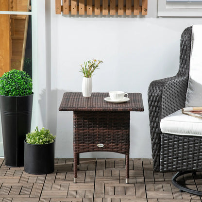 Outsunny Outdoor Rattan Side Table Coffee Table with Full Woven Table Top for Patio, Garden, Mixed Brown