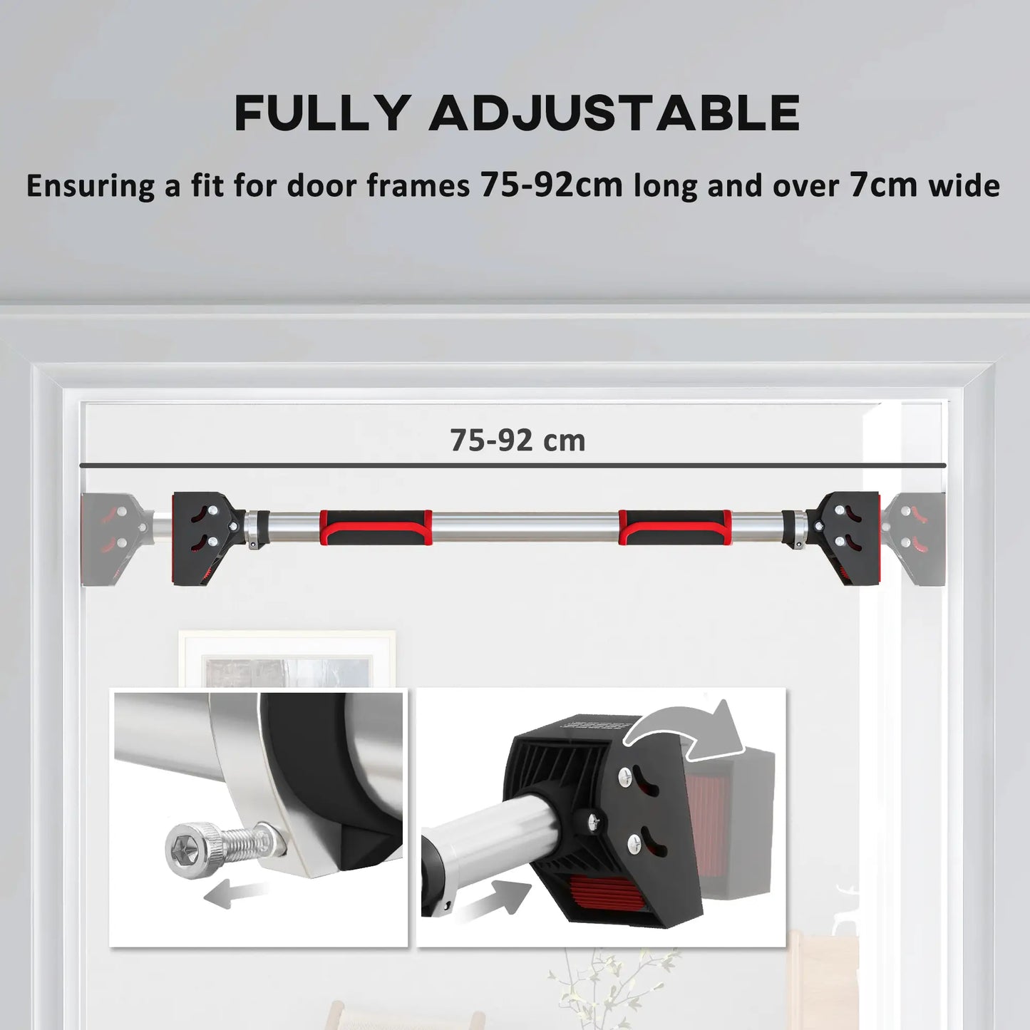 SPORTNOW Doorway Pull Up Bar, No Screws Door Frame Chin Up Bar, Adjustable Length for Home Gym Workout, Max Load 200kg