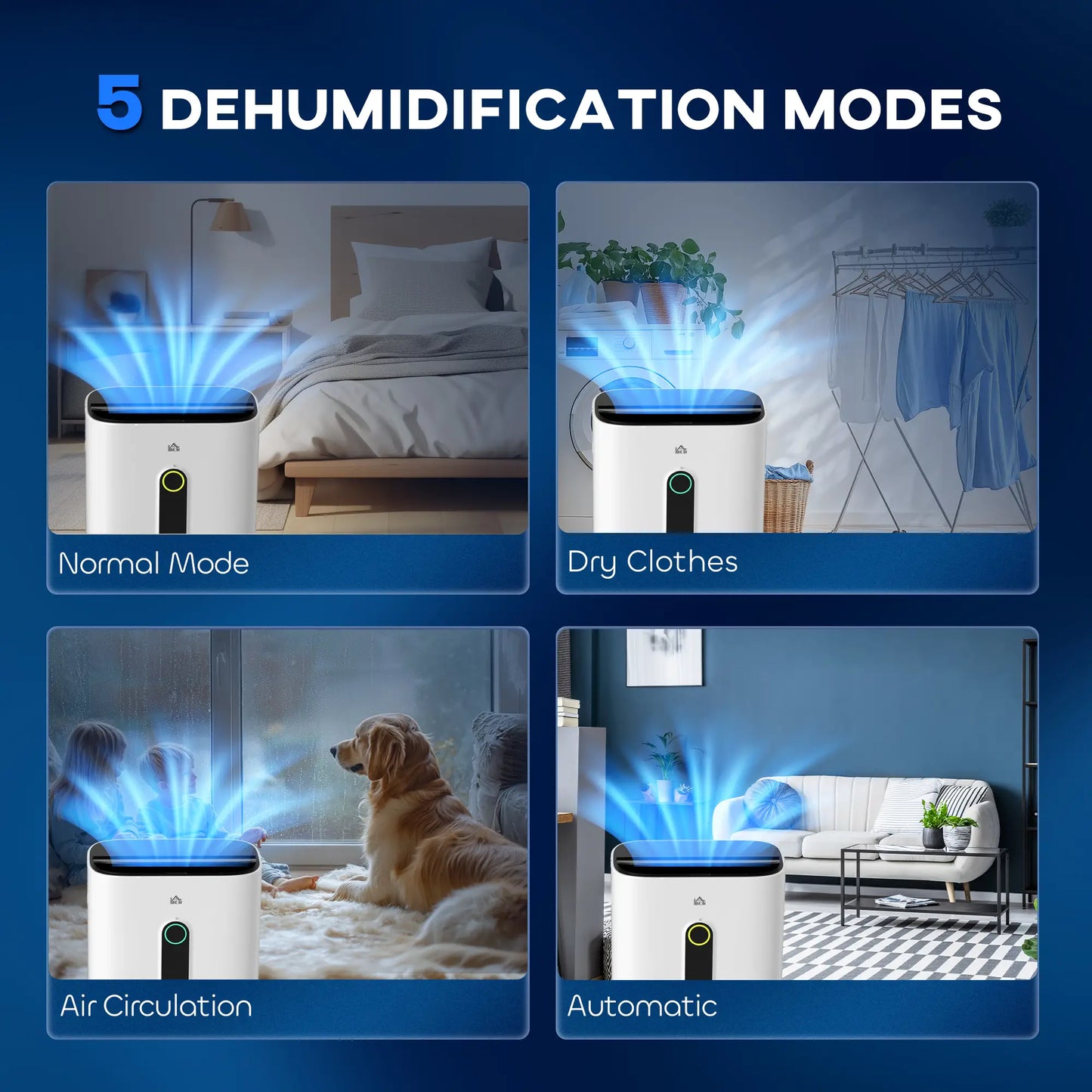 HOMCOM 6500mL Portable Dehumidifier with Air Purifier Filter, 24H Timer, 4 Modes for Home Laundry Basement