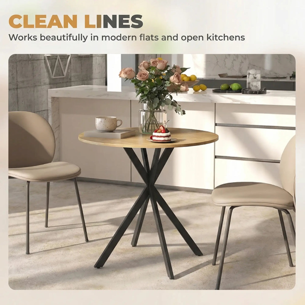 HOMCOM 80cm Industrial Round Kitchen Dining Table - White Oak