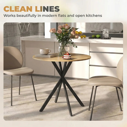 HOMCOM 80cm Industrial Round Kitchen Dining Table - White Oak