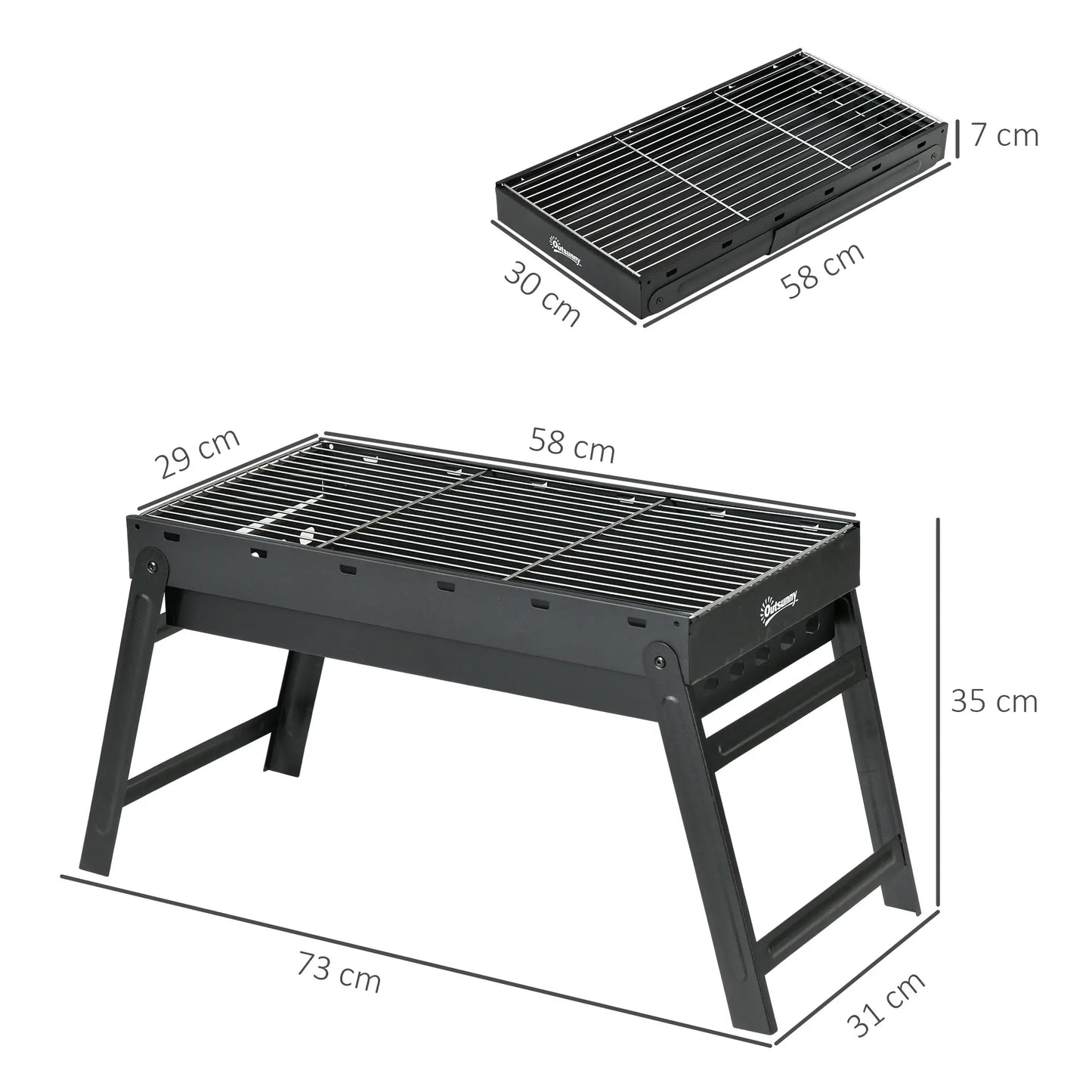 Outsunny Barbecue Foldable Charcoal Grill Portable BBQ for Camping & Hiking - Black