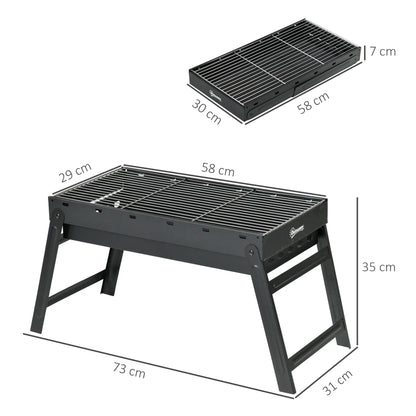 Outsunny Barbecue Foldable Charcoal Grill Portable BBQ for Camping & Hiking - Black
