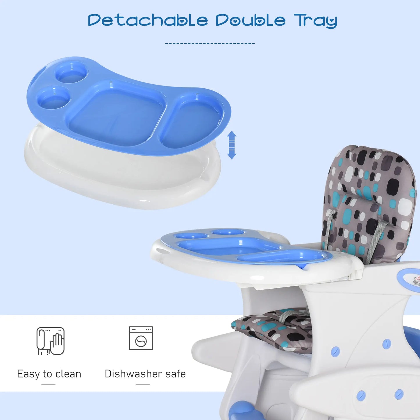 HOMCOM 2 in 1 Convertible Baby High Chair Toddler Table Chair Infant Feeding Seat Removable Food Tray Safety Harness