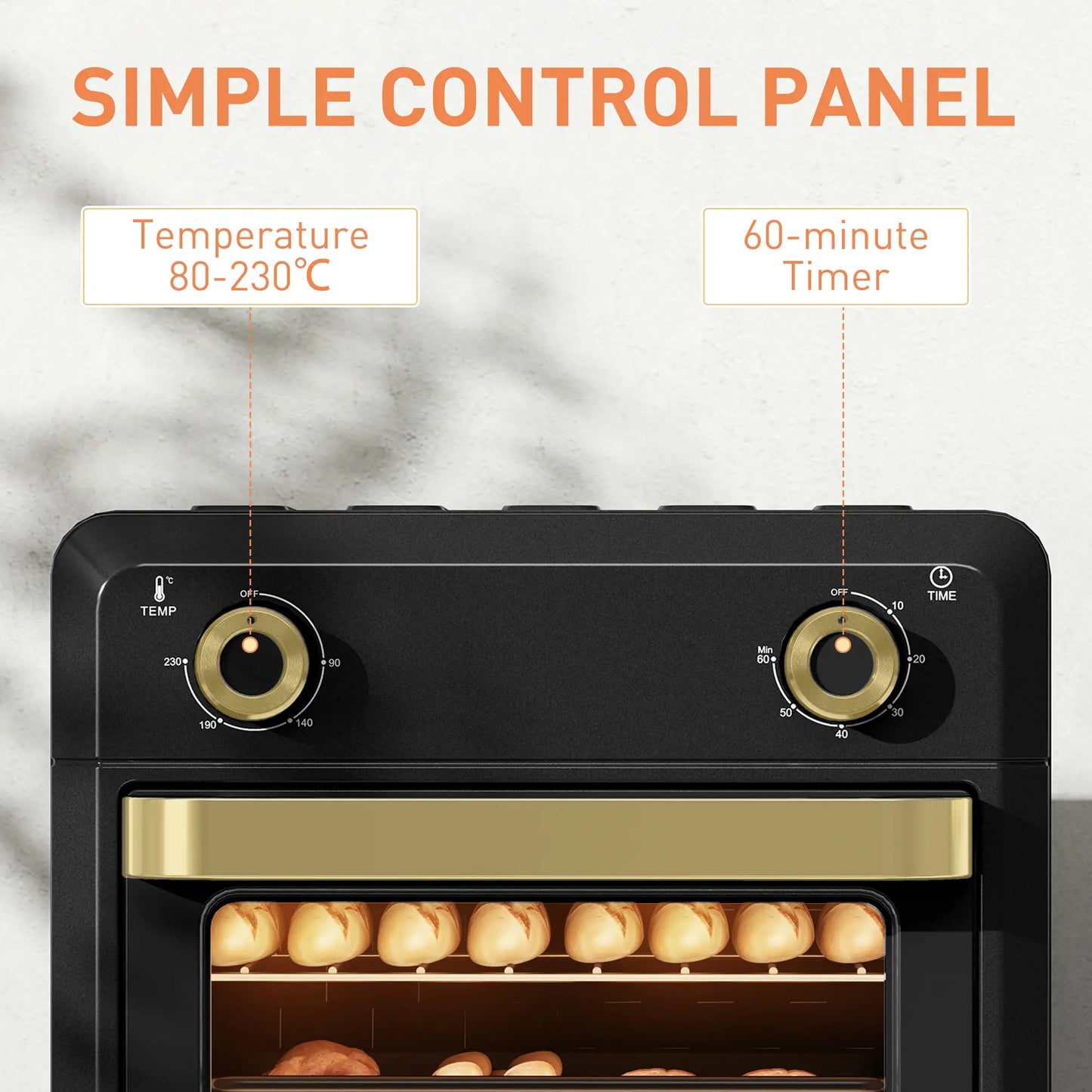 HOMCOM 10L Air Fryer Mini Oven, Oil Free Cooking, Grill, Roast, Bake, with Adjustable Temperature, Timer, 1000W, Black