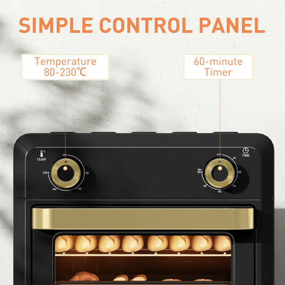 HOMCOM 10L Air Fryer Mini Oven, Oil Free Cooking, Grill, Roast, Bake, with Adjustable Temperature, Timer, 1000W, Black