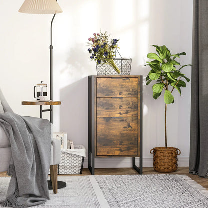 HOMCOM Bedroom Chest of Drawers, Industrial 3-Drawer Dresser, Storage Drawers with Metal Frame, Rustic Brown