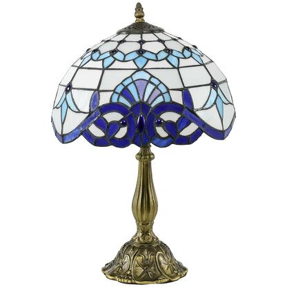 HOMCOM Tiffany Stained Glass Table Lamp, Handmade Antique Bedside Lamp, Nightstand, Night Light, Blue
