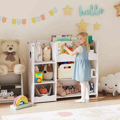 AIYAPLAY Kids Toy Storage Unit, Bear Design Kids Bookshelf & Toy Organiser for Bedroom, Playroom, White