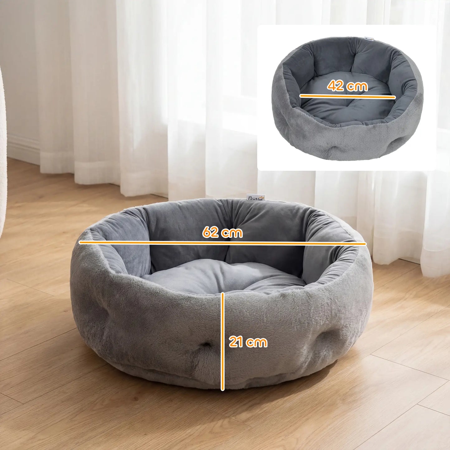 PawHut Cat Round Bed, Reversible Dog Pet Bed for Indoor Cats & Small Dogs with Supportive Bolster, Dark Grey