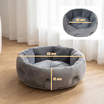 PawHut Cat Round Bed, Reversible Dog Pet Bed for Indoor Cats & Small Dogs with Supportive Bolster, Dark Grey