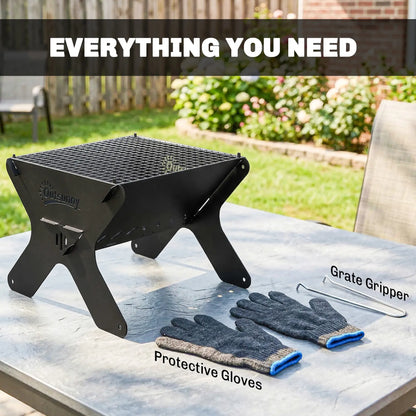 Outsunny 2-In-1 Portable BBQ Grill & Camping Fire Pit, Tabletop Charcoal Barbecue Grill with Gripper, Gloves & Carry Bag