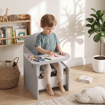 AIYAPLAY Kids Table and Chair Set, Children Desk with Storage Bins for Playing, Reading for Ages 3-5, Grey