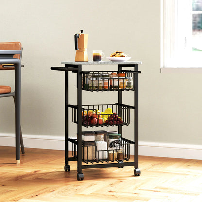 HOMCOM Three Basket Mobile Kitchen Island, with Brakes - Grey/Black