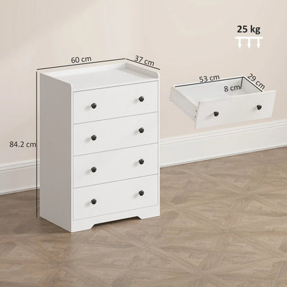 HOMCOM 4 Drawer Chest of Drawers, Modern Dresser for Bedroom, Storage Cabinet, White Wood Effect