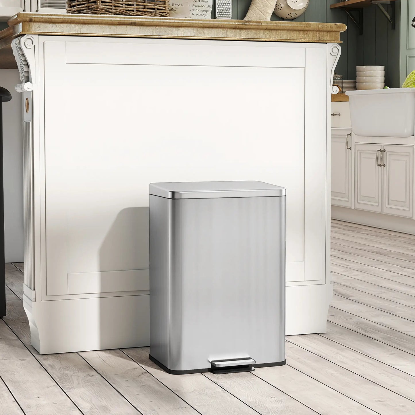 HOMCOM 20L Kitchen Bin with Soft-Close Lid & Stay-Open Function with Pedal & Removable Inner Bucket, Silver Tone