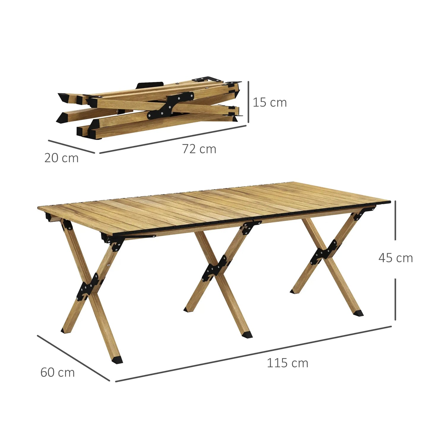 Outsunny 4ft Aluminium Portable Folding Camping Table with Roll-Up Top, Picnic Table for Indoor, Outdoor, Party, BBQ, Wood Effect