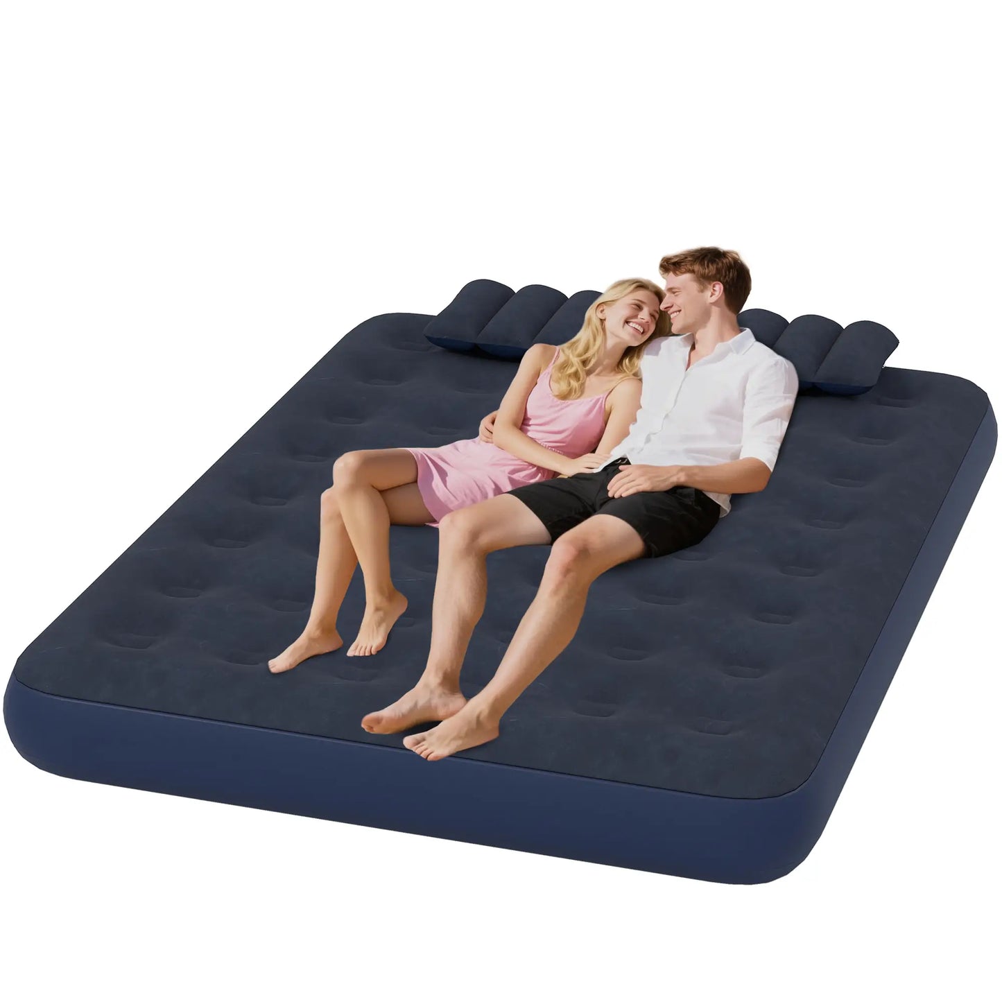 Outsunny Inflatable King Size Air Bed, with Built-In Hand Pump & Two Pillows - Blue