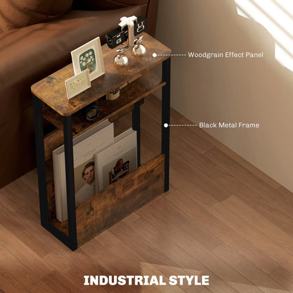 HOMCOM Industrial-Style Side Table, Wood-Effect Bedside Table with Metal Frame - Black/Brown