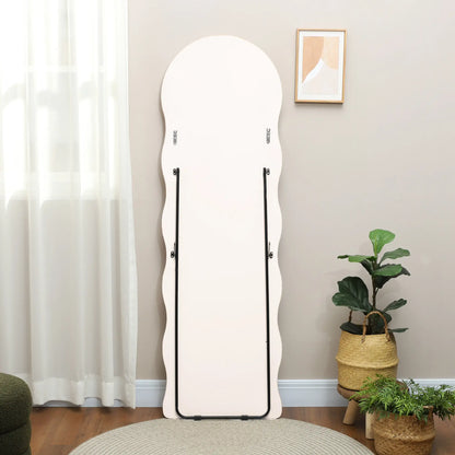 HOMCOM Wavy Velvet-Feel Modern Full Length Mirror, Engineered Wood - Pink