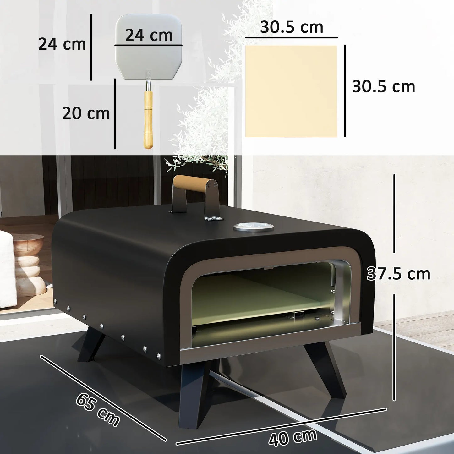 Outsunny Gas Powered 12" Pizza Oven Barbecue Charcoal Grills - Black