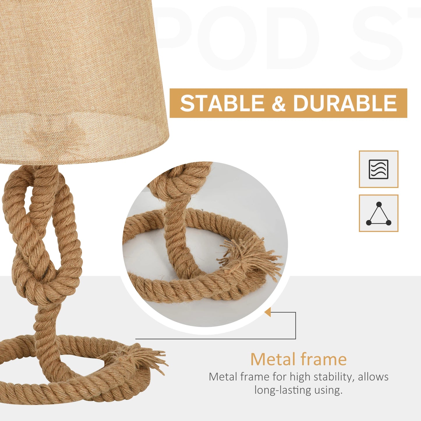 HOMCOM Nautical Style Table Lamp with Fabric Lampshade Metal Frame, 54cm Home Desk Lamp Bedroom Living Room, Beige