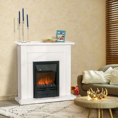 HOMCOM Electric Fireplace Suites & Mantelpiece w/LED Flames Remote Marble Stone Curved Surround Intelligent Safe