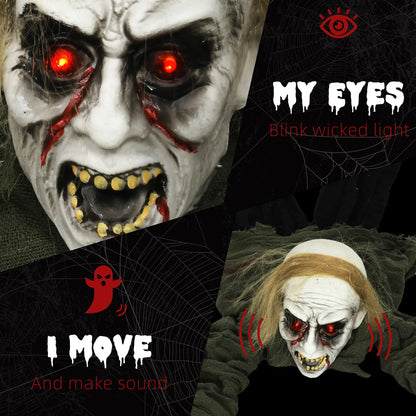 HOMCOM Outdoor Halloween Decoration Crawling Zombie, Animated Prop Decor with Sound, Light Up Eyes