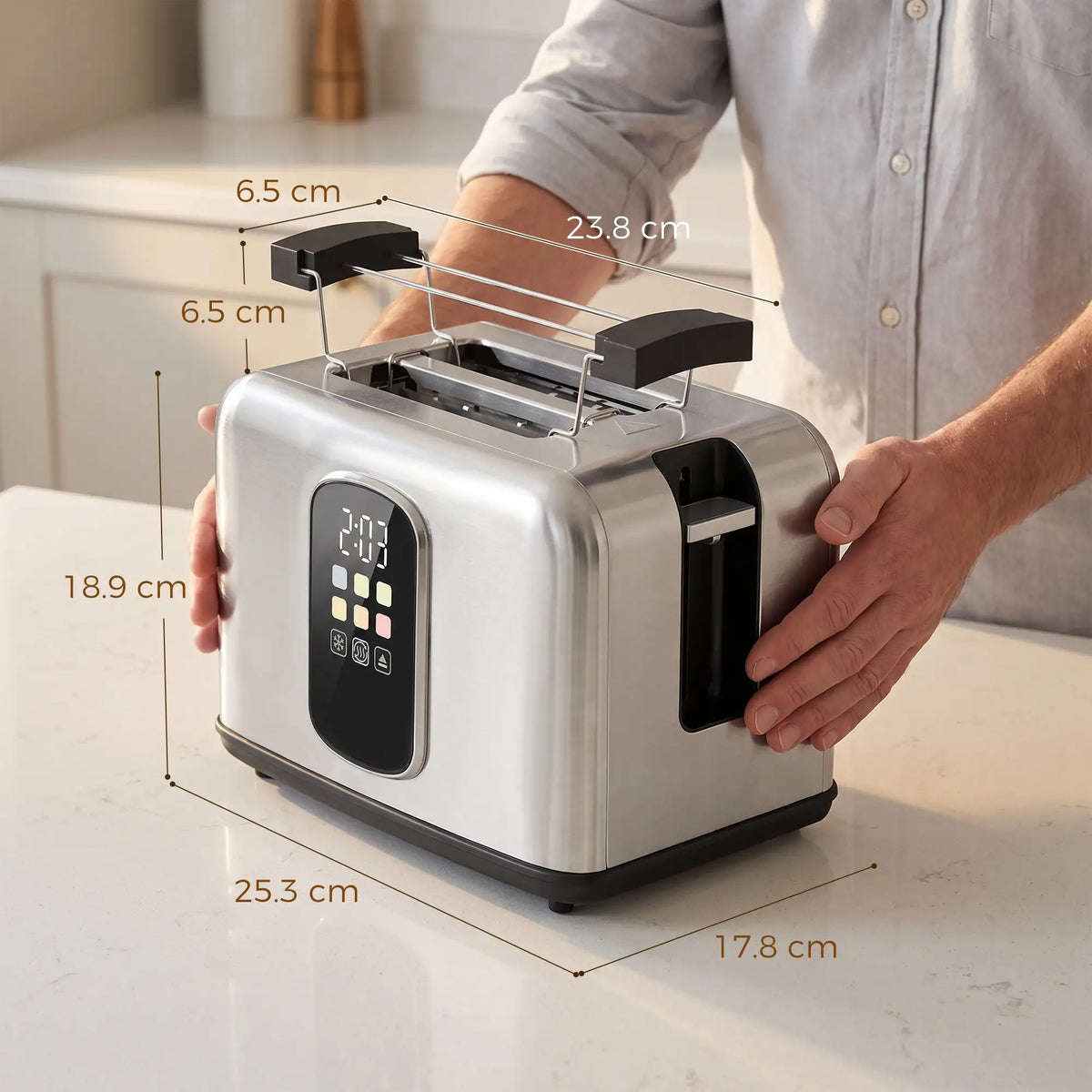 HOMCOM 2 Slice Smart Toaster with Touch Screen, LED Countdown & Warming Rack, Memory Function