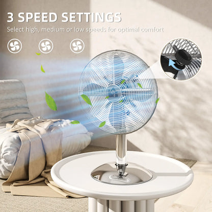 HOMCOM Three-Speed Oscillating Desk Air Fan - Silver-Tone
