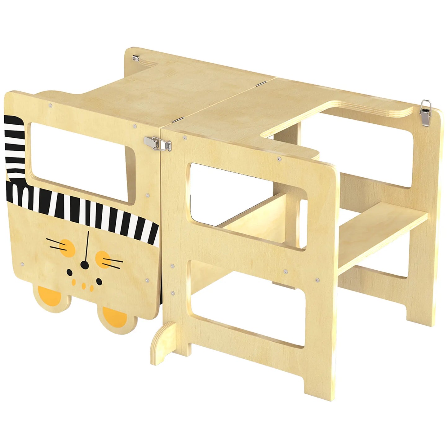 AIYAPLAY Toddler Step Stool, Standing Tower with Chalkboard, 3-in-1 Cat-Shaped for Kitchen Counter, Natural