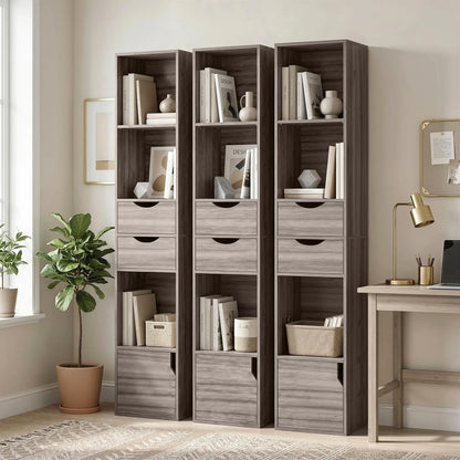 HOMCOM Bookcase with 2 Drawers and Cabinet, Adjustable Shelf Bookshelf, Grey