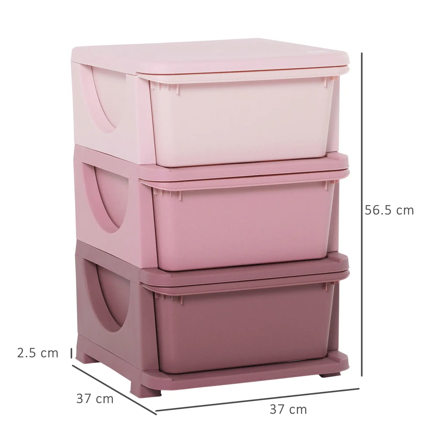 HOMCOM 3 Drawers Plastic Kids Storage Units, 3 Tier Children Toy Chest for Nursery, Playroom, Pink