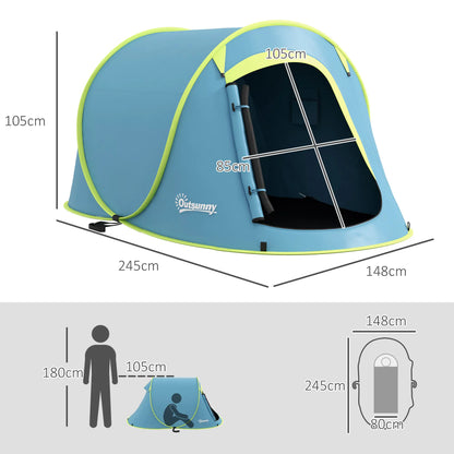 Outsunny Two-Man Pop-Up Camping Dome Tent with Accessories - Blue