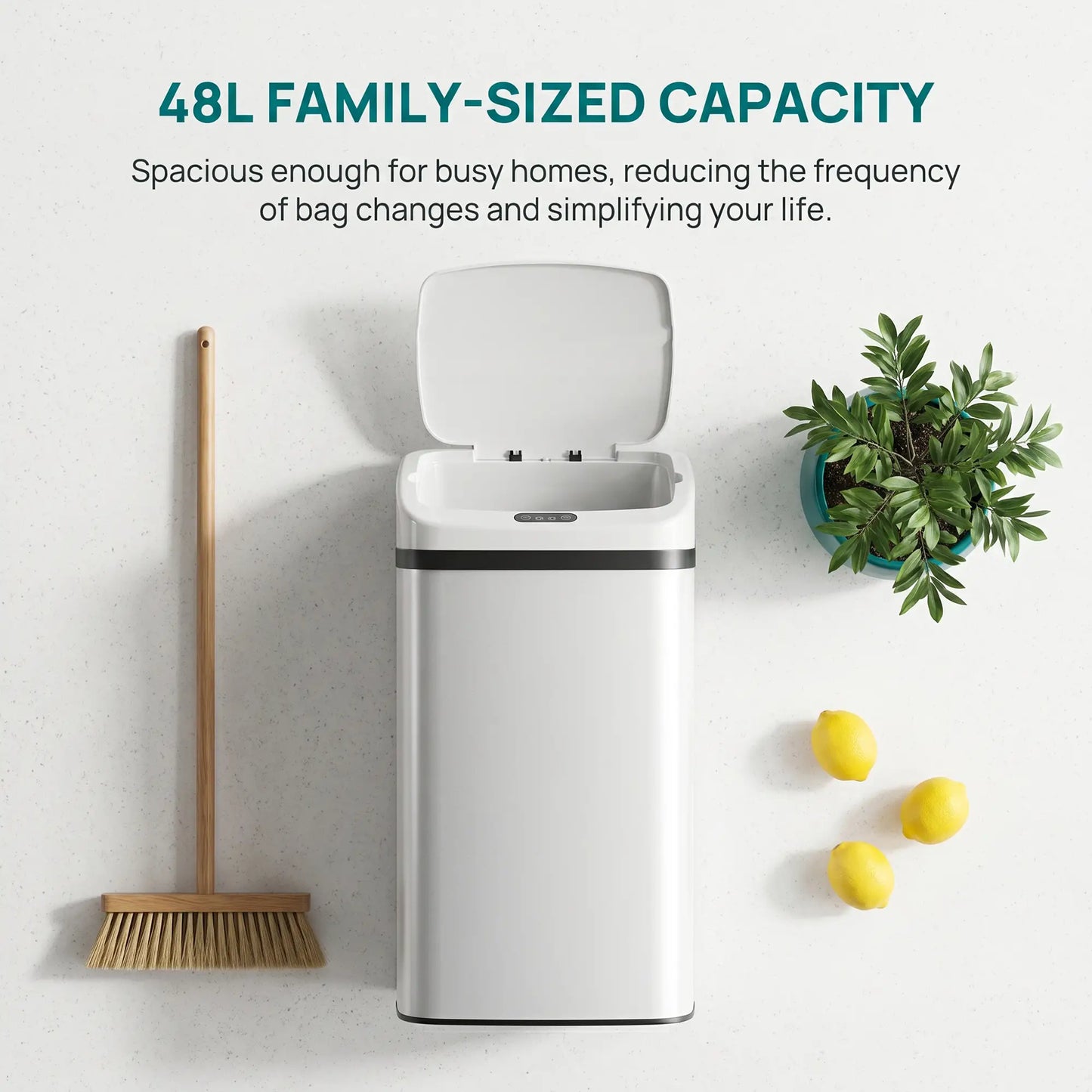 HOMCOM 48L Stainless Steel Kitchen Sensor Bin with Soft-Close Lid - White