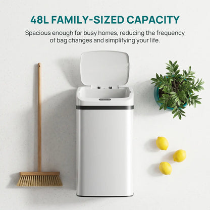 HOMCOM 48L Stainless Steel Kitchen Sensor Bin with Soft-Close Lid - White