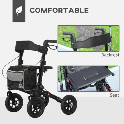 HOMCOM 4 Wheeled Folding Rollator Walker with Padded Seat, Backrest, Lightweight Walking Frame with Storage Bag, Dual Brakes for Seniors