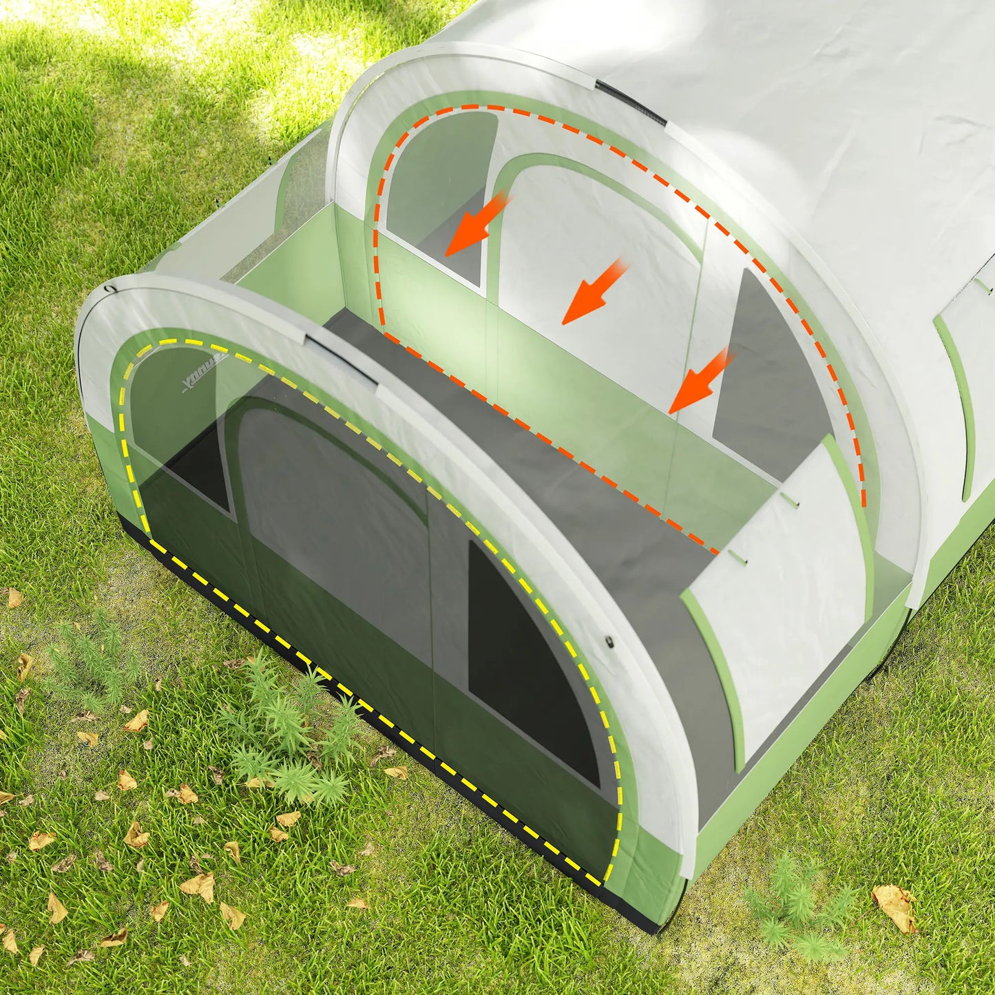 Outsunny 3000mm Waterproof Camping Tent, 5-6 Man Family Tent with Living & Bedroom, Carry Bag, Cream & Green