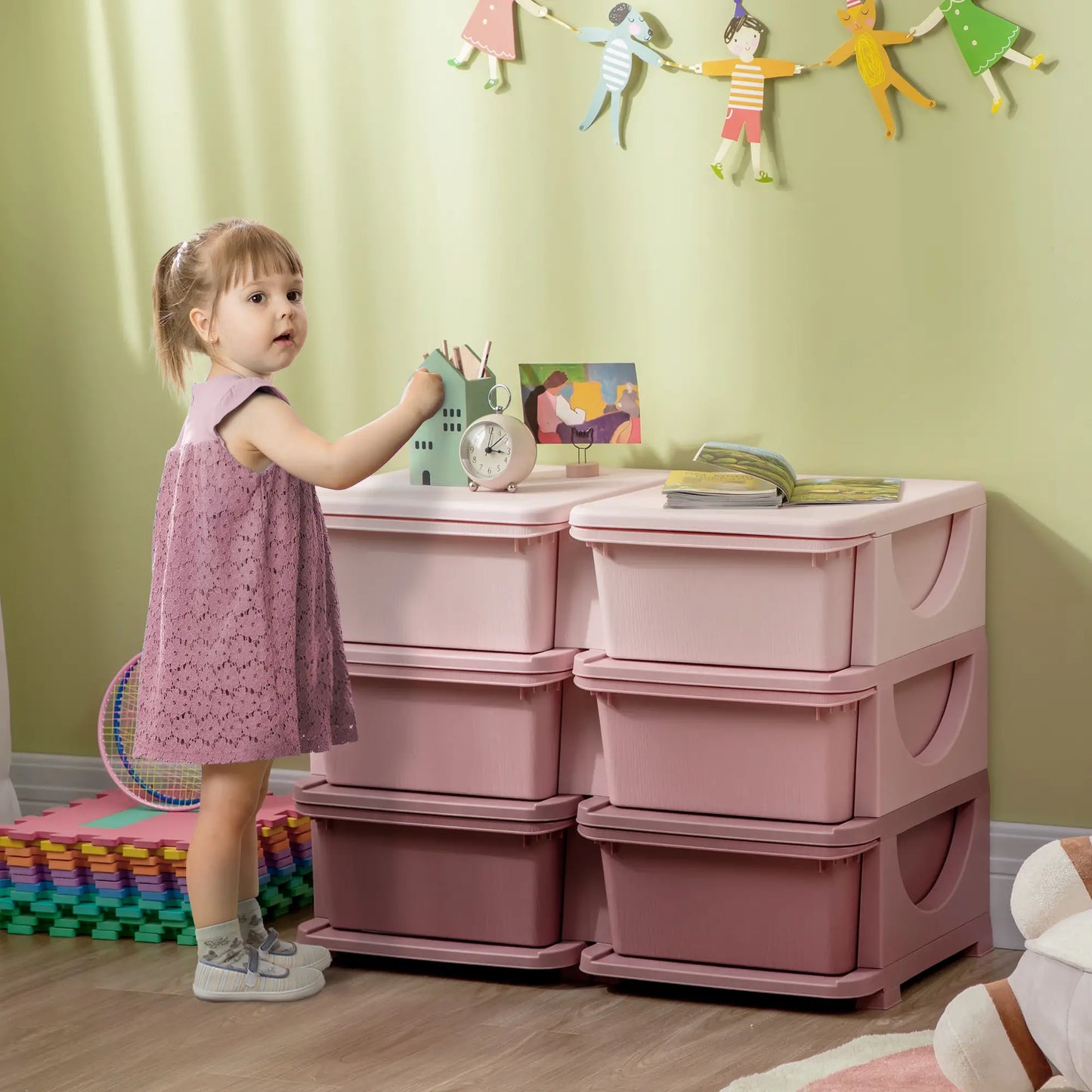 HOMCOM Kids Storage Organiser Unit, with Six Compartments Drawers - Pink