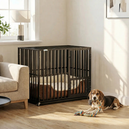 PawHut Heavy Duty Dog Crate, Dog Cage with Wheels for Small Medium Breeds, Metal Pet Kennel