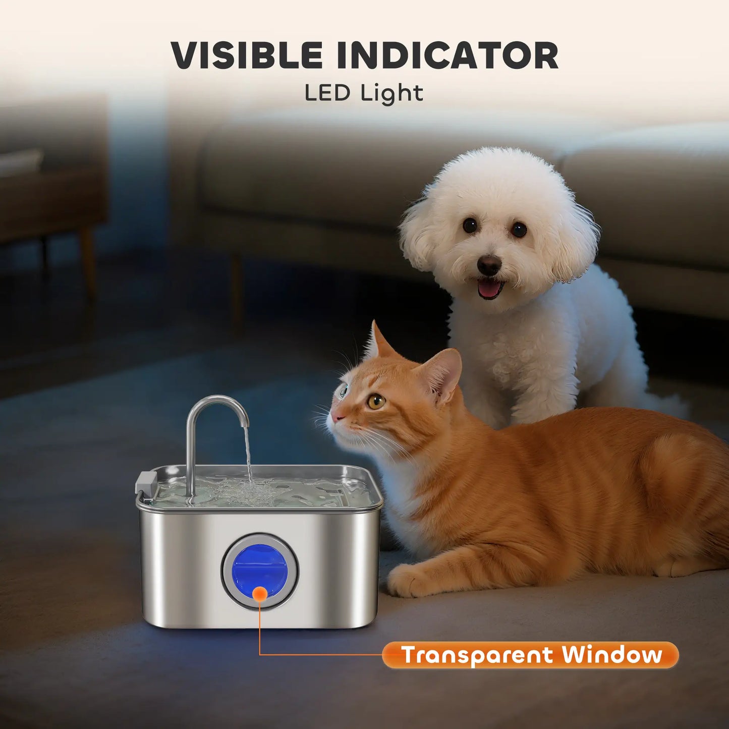 PawHut 3.2L Cat Water Fountain for Drinking, Stainless Steel with Visible Water-Level Window, Ultra-Silent Pump