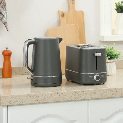 HOMCOM Fast Boil Kettle and 2 Slice Toaster Set, Kitchen Set with 6 Level Browning Controls, Defrost, Reheat, 1.7L 3000W Grey