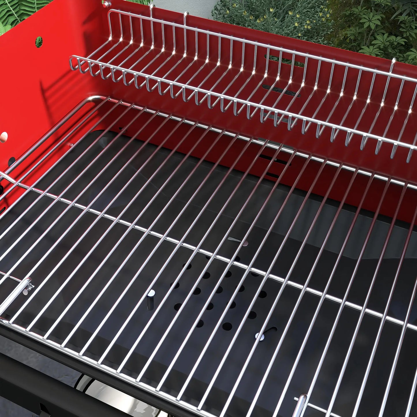 Outsunny Charcoal BBQ, with Five Position Barbecue Grill Grate - Red