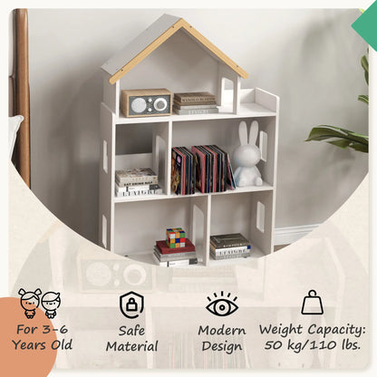 ZONEKIZ Three-Tier Toy Storage Shelf, Kids Bookcase with Six Cubes for Playroom, Bedroom - White