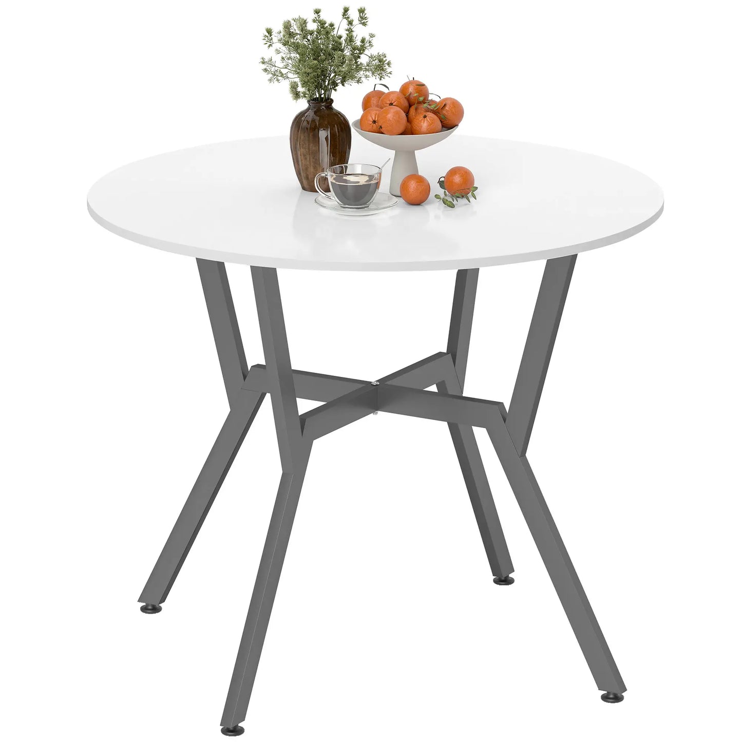 HOMCOM Dining Table, Round Kitchen Table with Black Legs, High Gloss White