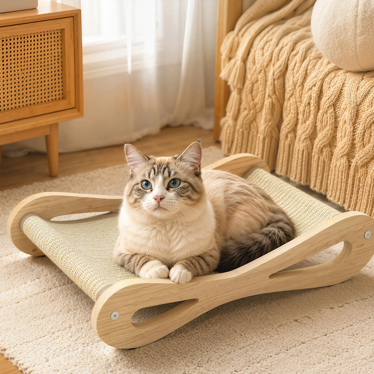 PawHut 2 in 1 Sisal Cat Scratcher Bed Cat Scratching Board and Lounger, Cream White