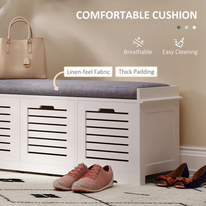 HOMCOM 3-Drawer Modern Shoe Storage Bench with Cushion - White