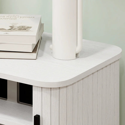 HOMCOM Nightstand Bedside Table with Sliding Doors and Metal Legs, White Wood Effect